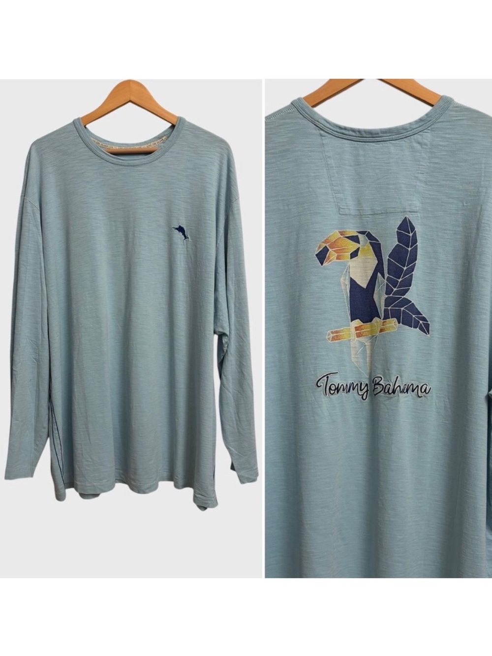 Tommy Bahama Men's Long-Sleeve Toucan Graphic T-Shirt Size 2XL Light Blue Cozy